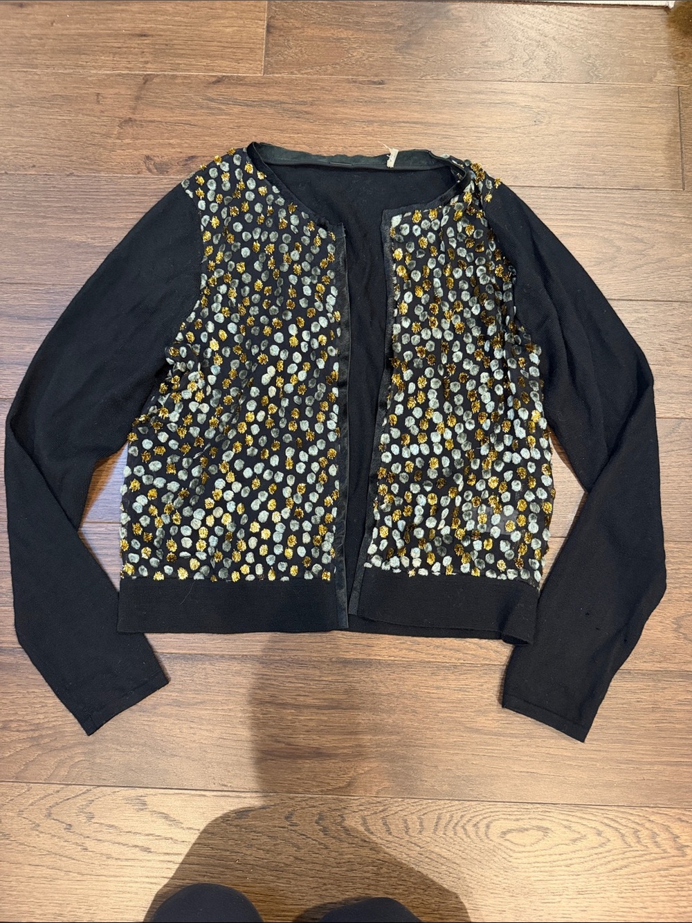 Elie Tahari Metallic Embroidered Polka Dot Cardigan Medium - C65-006